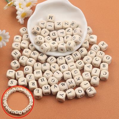30/50/100 Cubic Wooden Beads with 10mm Square Letters, DIY Bracelets, Necklaces, Earrings, Handicrafts, Beach Vacations