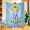 1pc 2D Flat Printing Spring And Summer New Arrival Cute Blue Elephant And Sunflower Butterfly Theme Digital Print Blanket, All-Season Use, Casual Thro