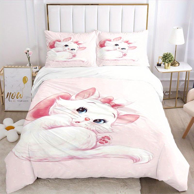3pcs Marie Cat Quilt Cover Set (1 Quilt Cover + 2 Pillowcases Without Pillow Core), High-Definition Printing for Home and Dormitory.W064