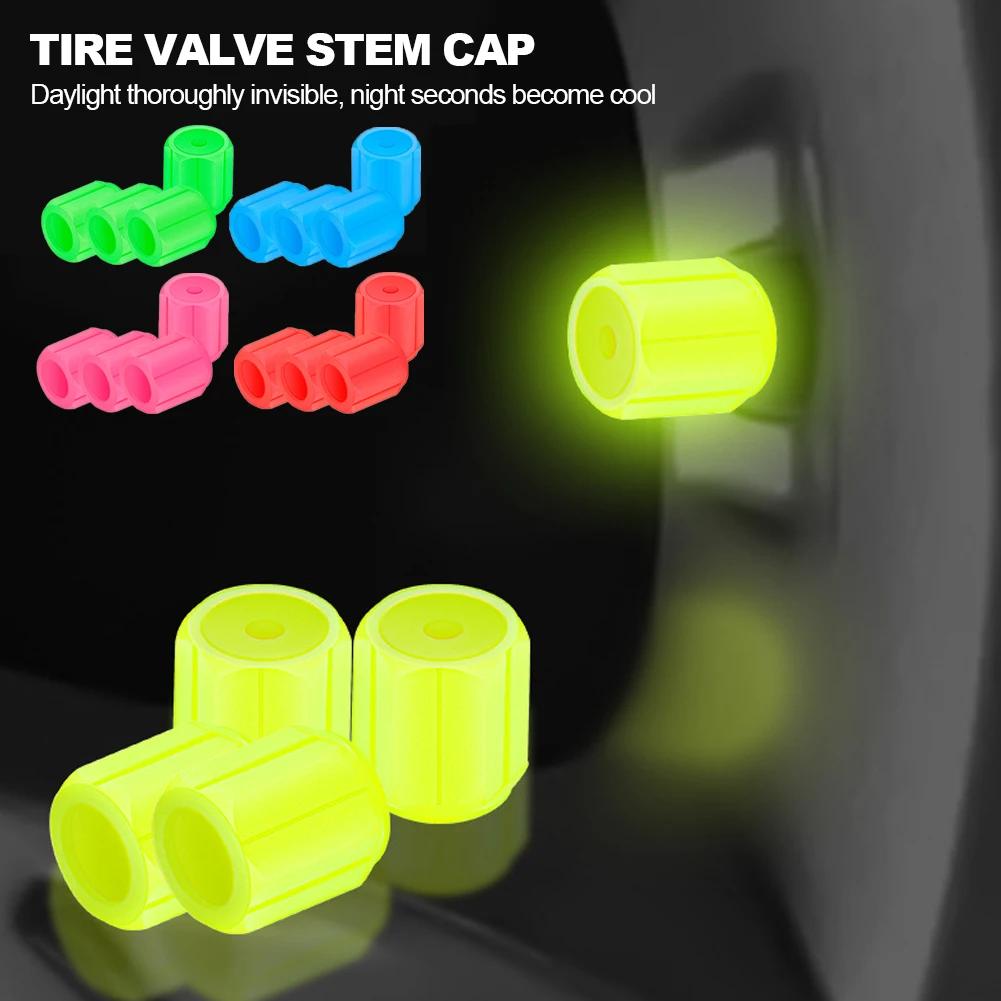 4PCS Universal Luminous Valve Cap Dust-proof Tires Wheel Hub Valve Glowing Tyre Stem Covers Applicable Car Motorcycle Bike