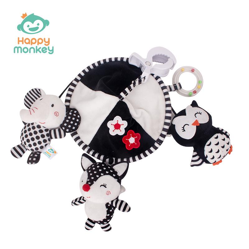 Happy Monkey Black & White Newborn Crib Mobile: Rotatable Wind Chime & Stroller Hanging Toy