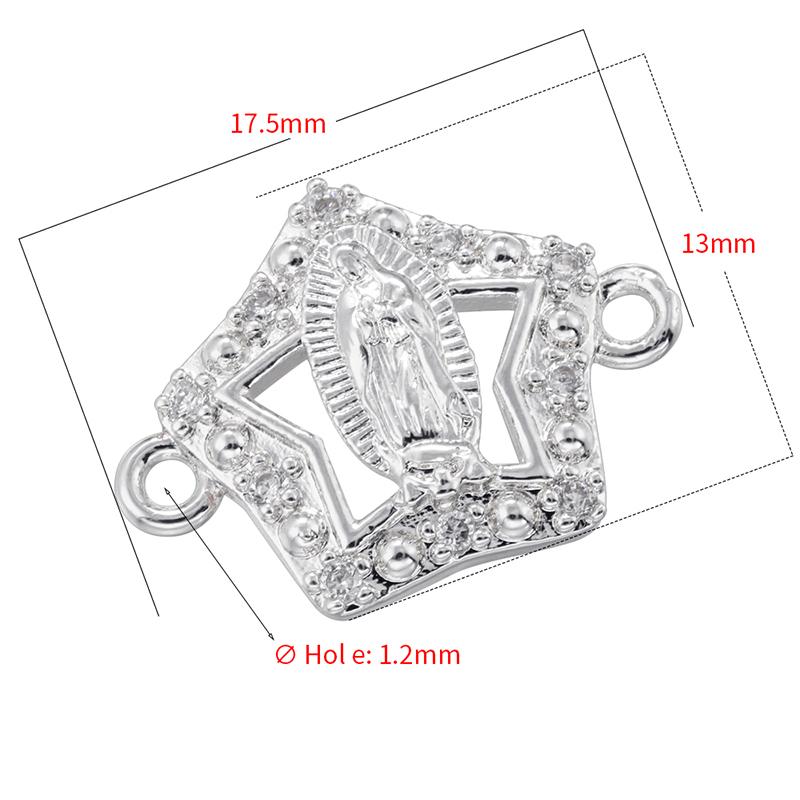 ZHUKOU Golden-plated Brass Catholic Virgin Mary Pendant Crafts Double Holes DIY Bracelet Necklace Accessories