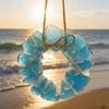 Sea Glass Wreath Handmade Coastal Style Beach Wreath 6 Inch Sea Glass Art Hanging Ornament for Door Window Kitchen Cabinet Chair Wall Home Decor