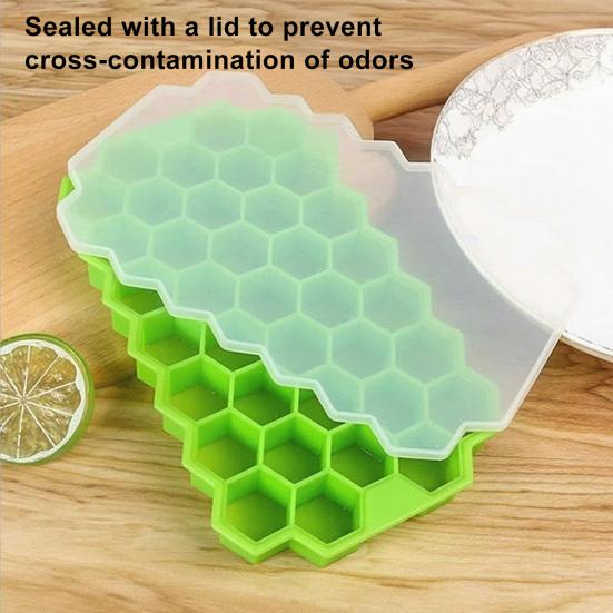 37 Cavity Honeycomb Ice Tray BPA-Free Slow-Melt Reusable Small Ice Mold with Lid Easy Release Silicone Ice Cube Maker for Freezer