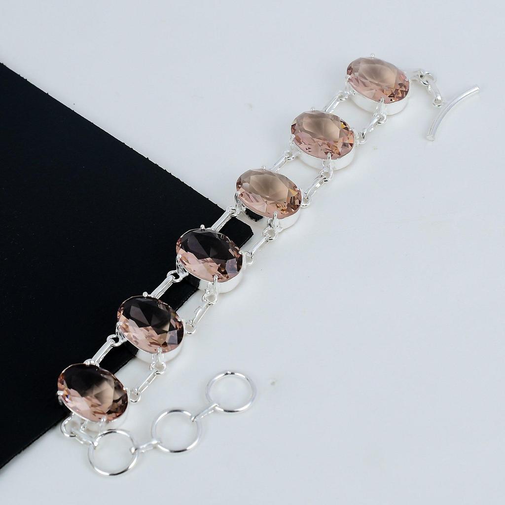 Dainty Morganite Gemstone Handmade 925 Sterling Silver Bracelet, Morganite Bracelet For Wife , Unisex Bracelet Wadding Gift