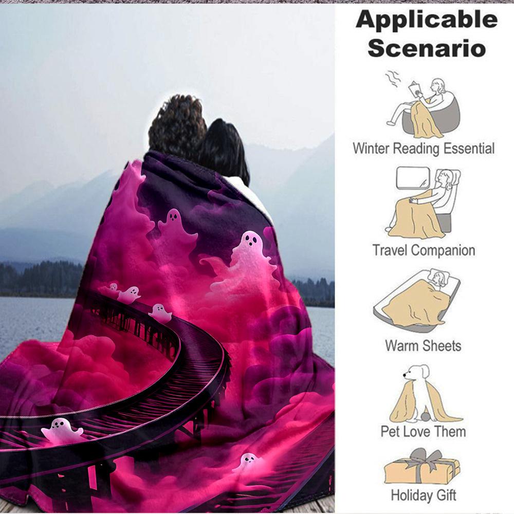 1pc Ghost Ladder Style Blanket, Lightweight Flannel Throw Blanket for Sofa, Bed, Travel, Camping, Living Room, Office, Couch, Chair, and Bed