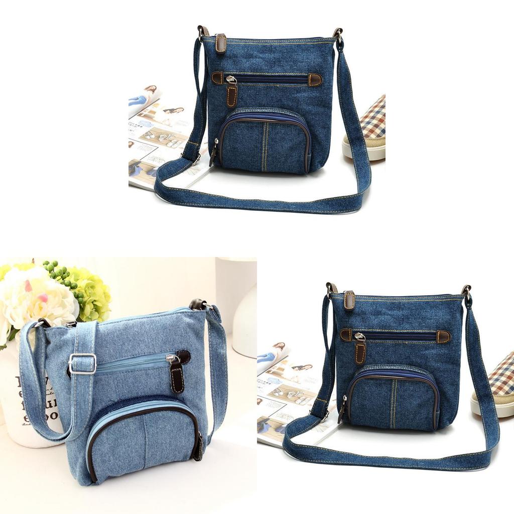 Borsa a Tracolla in Denim da Donna con Chiusura a Zip e Tasca Interna per Uso Quotidiano Casual