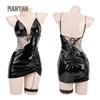 Man Yan 2025 Spiderweb Witch Costume - Sheer Bodycon Skirt & Slim-Fit Patent Leather Lingerie Set 8919