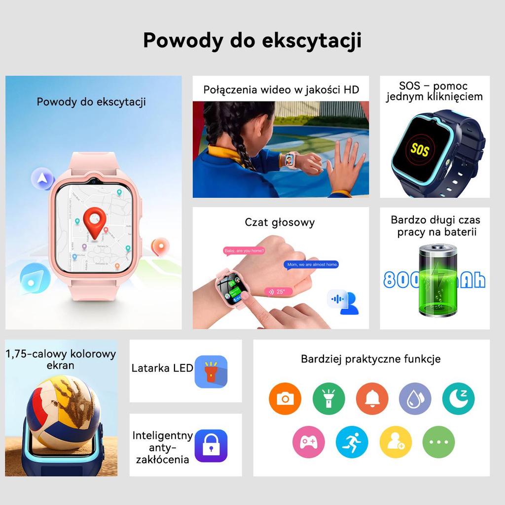Blackview Dětské chytré hodinky Z30, 4G GPS Tracker, HD videohovor, 800mAh baterie, vodotěsnost IP68