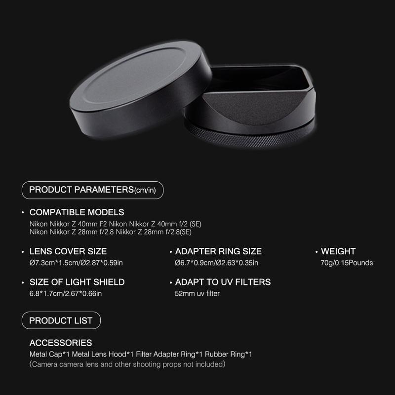 Square Metal Camera Lens Hood for Nikon Nikkor Z 28mm F2.8 Z 40 F2SE/Z 40mm F2 Lens Hood Lens Cap LH-N52 Replaces