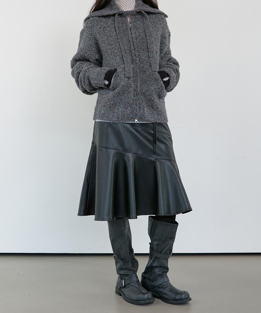 Majone Offset Detail Leather Skirt_Black