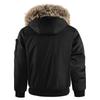 Men's Winter Black Aviator Jacket with Detachable Faux Fur Trimmed Hooded Cold Fashion Embroidered Badge and Zipper Pockets