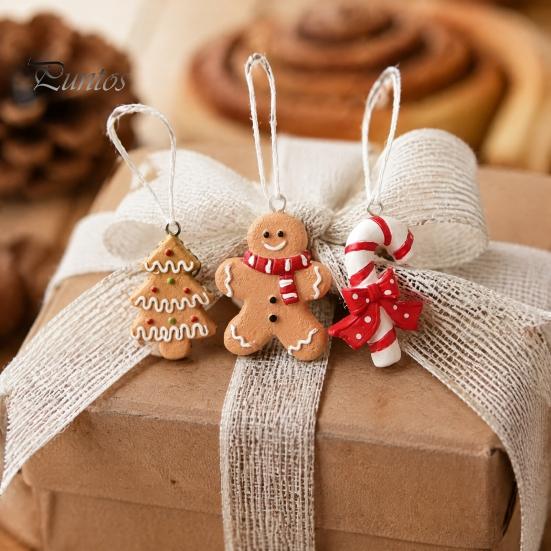 Red White Xmas Ornaments 4 Pcs Gingerbread Christmas Ornaments, Candy Cane, Tree, Lollipop, Durable Resin Holiday Man Tree Hanging Decoration for Home