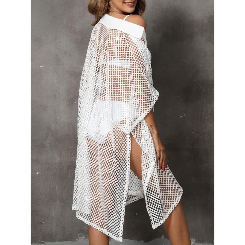 Damen-Coverup, Übergröße, Strandmode, Urlaub, Netz-Patchwork-Shirt, Bademode, Cover-Ups, unregelmäßiges Kleid, lose Coverups