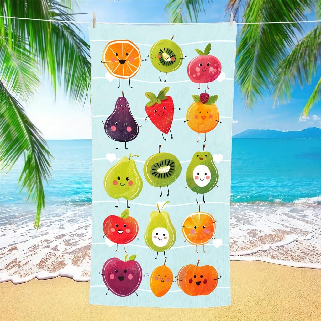 Extra Large Quick-Dry Beach Towel With Fruit Pattern - Soft, Absorbent Microfiber Blanket For Trave, Camping Vacation Essentials