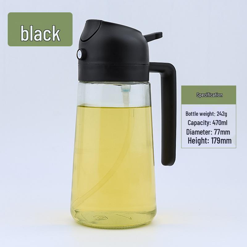 Large Capacity Dual-Use Glass Oil Bottle - Pour & Spray with No-Drip Atomizing Feature for Kitchen.