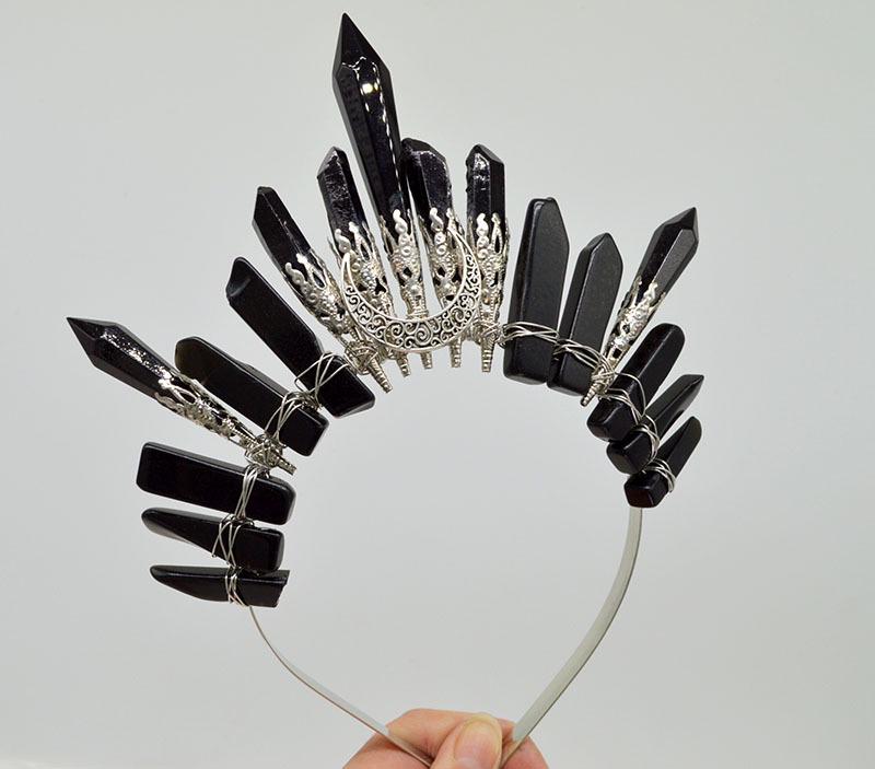 Retro Silver Moon Crystal Glass Crown Headband