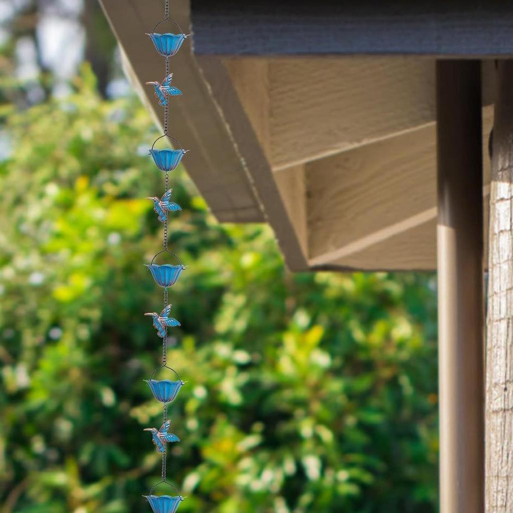 Rain Chains For Gutters 7.87ft Water Downspout With 7 Cups Hummingbird Design Copper Bell Rain Chain Gutter For Home Garage Eave
