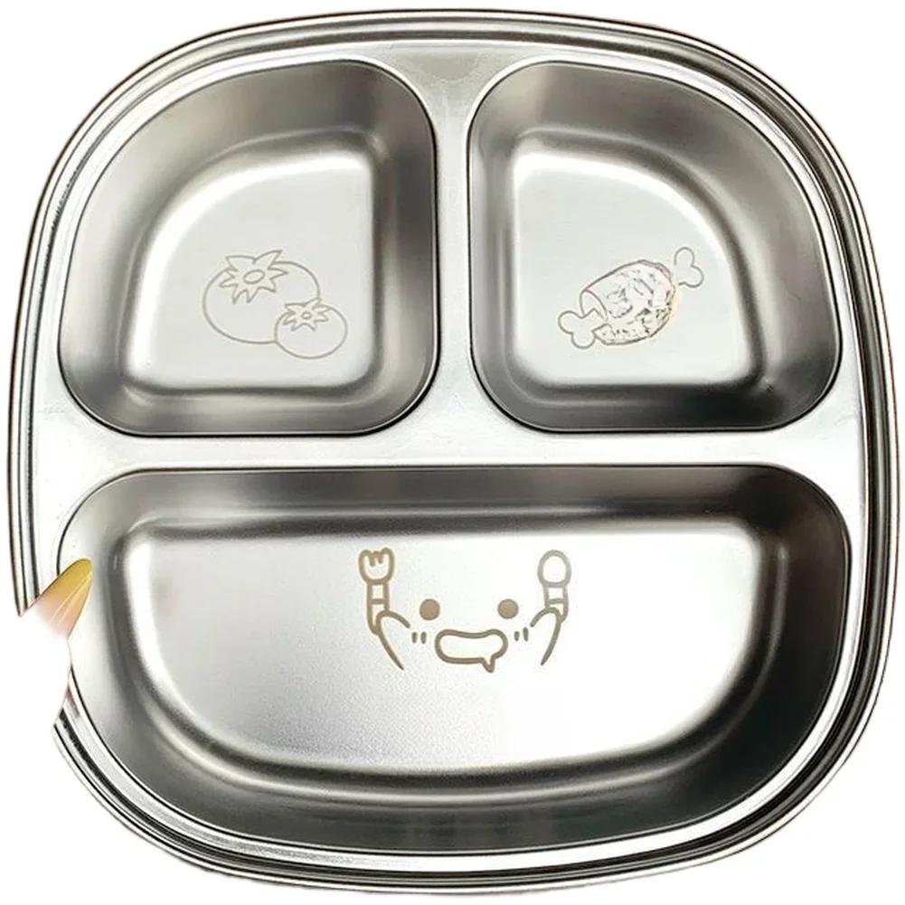 

1pc Dinner Plate Food Safe Stainless Steel Kids Lunch Box Cartoon Design Portable Lunch Container With PP Dust-Proof Cover Kit