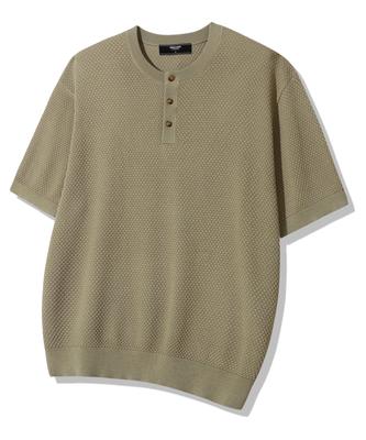 TRILLION Pineapple Henley Neck Short Sleeve Knit_Khaki