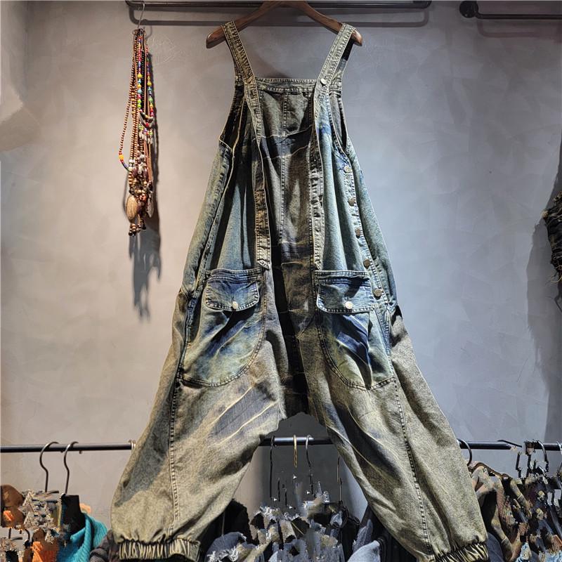 Women s Retro Distressed Wide-Leg Denim Overalls - Spring/Summer Trendy Jumpsuit One Size