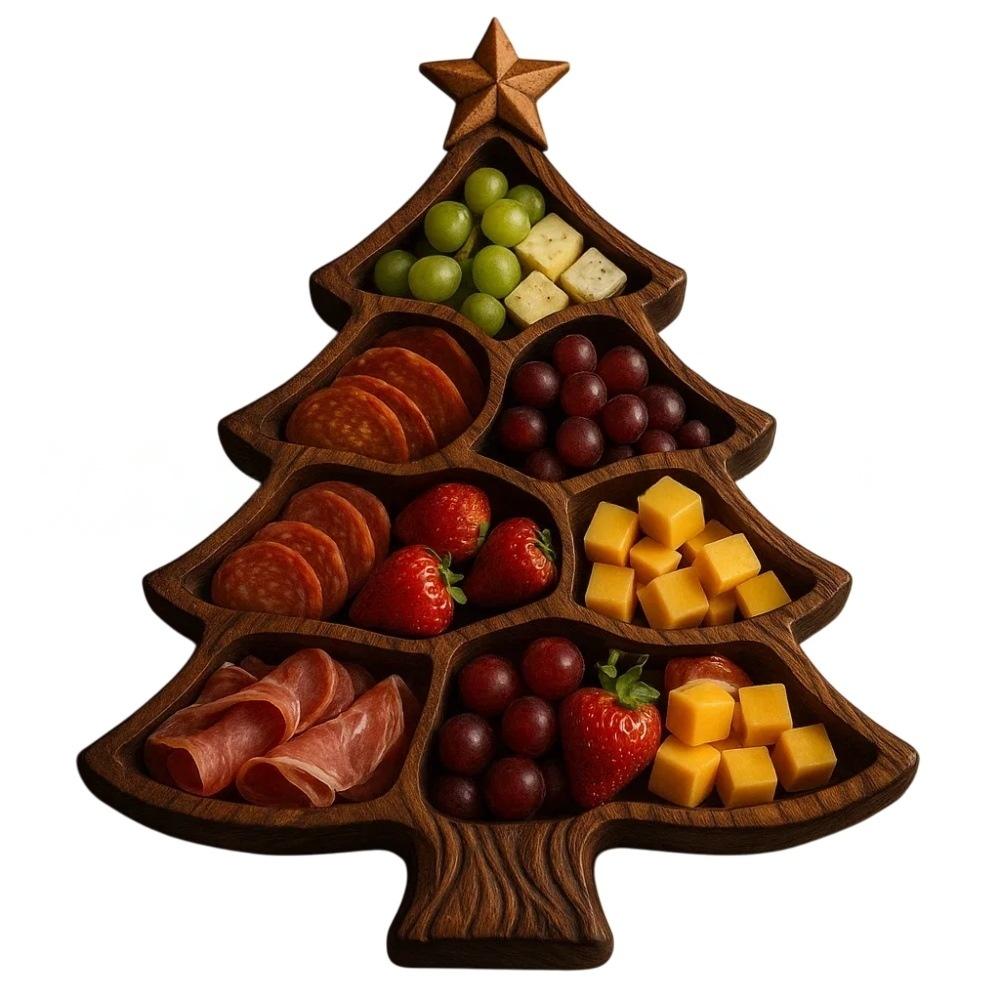 Christmas Tree Shaped Tray Practical Holiday Appetizer Board Festive Serving Tray Versatile Wooden Holiday Serving Platter