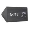 Wooden Digital Alarm Clock Triangular Voice Control Electronic LED Clock for Bedroom Office Black Wood White Letter