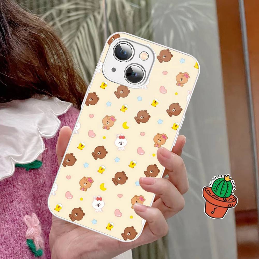 B-BrownS Bear C-ConyS Phone Case Tempered Glass For iphone 14 13 12 11 Pro Mini XS MAX 14Plus X XS XR Fundas