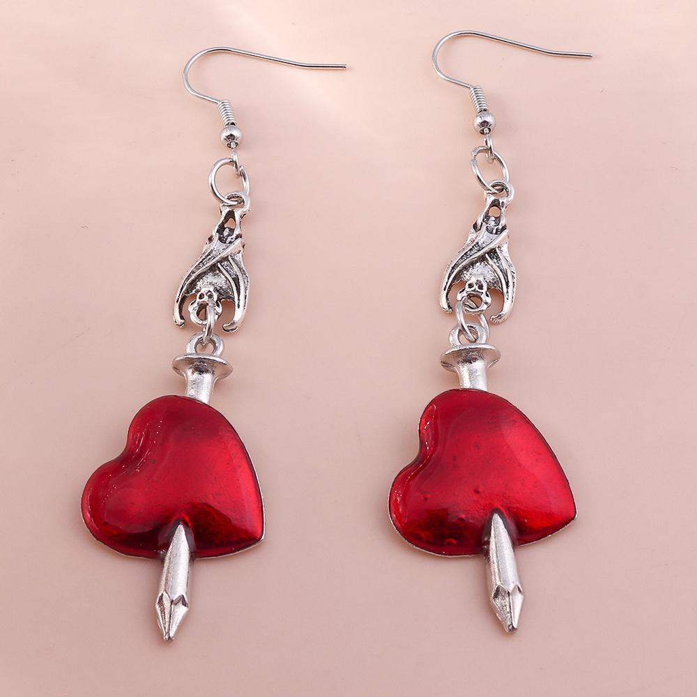 Vintage Witch Vampire Heart Earrings Gothic Cross Talisman Dangle Earrings Steampunk Royal Party Statement Jewelry Gifts