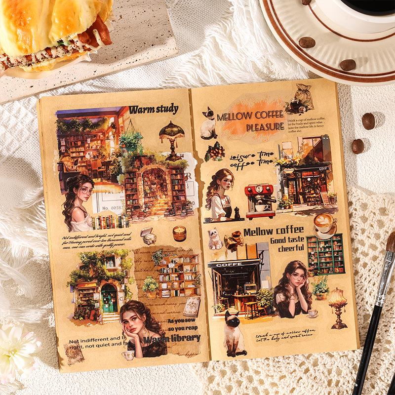8 Sheets Vintage Girls' leisure Stickers Decorative collage Diary Album Scrapbooking material Junk Journal Supplies