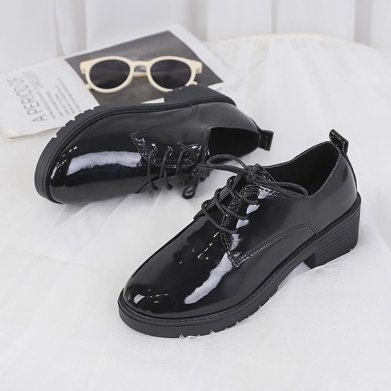 Loafers Women's 2025 Autumn New Black Small Leather Shoes Thin Low-heeled Thick-heeled Single Shoes Fashionable Lace-up Work Shoes
