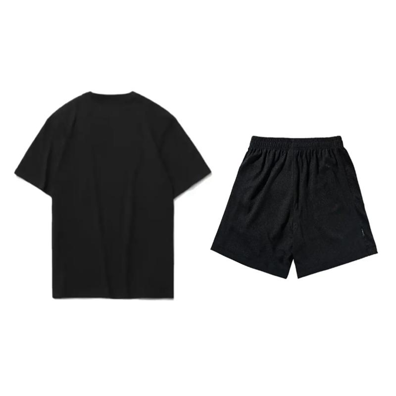 Li-Ning Summer Mens Short Sleeve Cultural Shirt And Shorts Fashionable Versatile Comfortable Breathable Casual Sports Suit YHSW339-1+YATV113-1