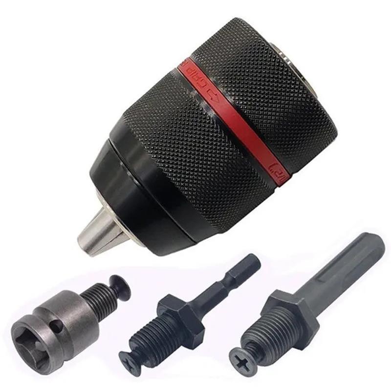 2-13mm Keyless Threaded Metal Drill Chuck, Hex Shank/SDS/Square Quick Grip Adapter, Chuck for Drill Bits Screwdriver Tap&Sockets