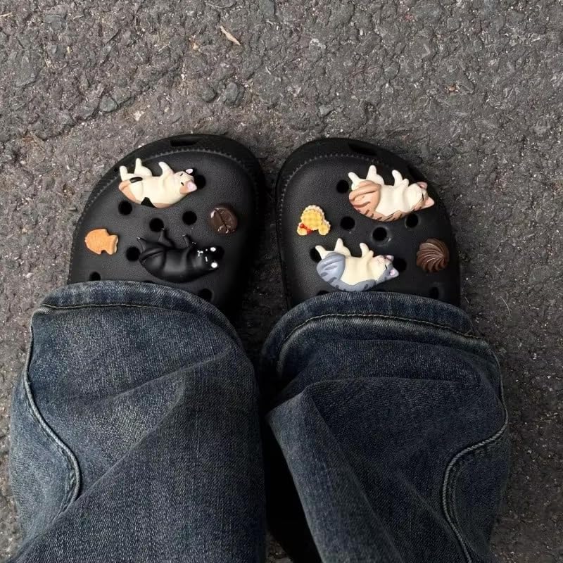 3D Cat Crocs Shoe Charm Set, Colorful PVC, Shoe Accessories, Jibbitz, Cute Sandal Buttons, Fancy, Soothing (4 Cats (8 Pieces))