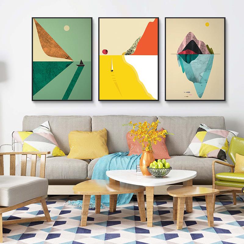 

Мультфильм Минималист Гора Река Пейзаж Иллюстрация Холст Живопись Цветные стены Искусство Картина Абстрактный плакат Печать Декор