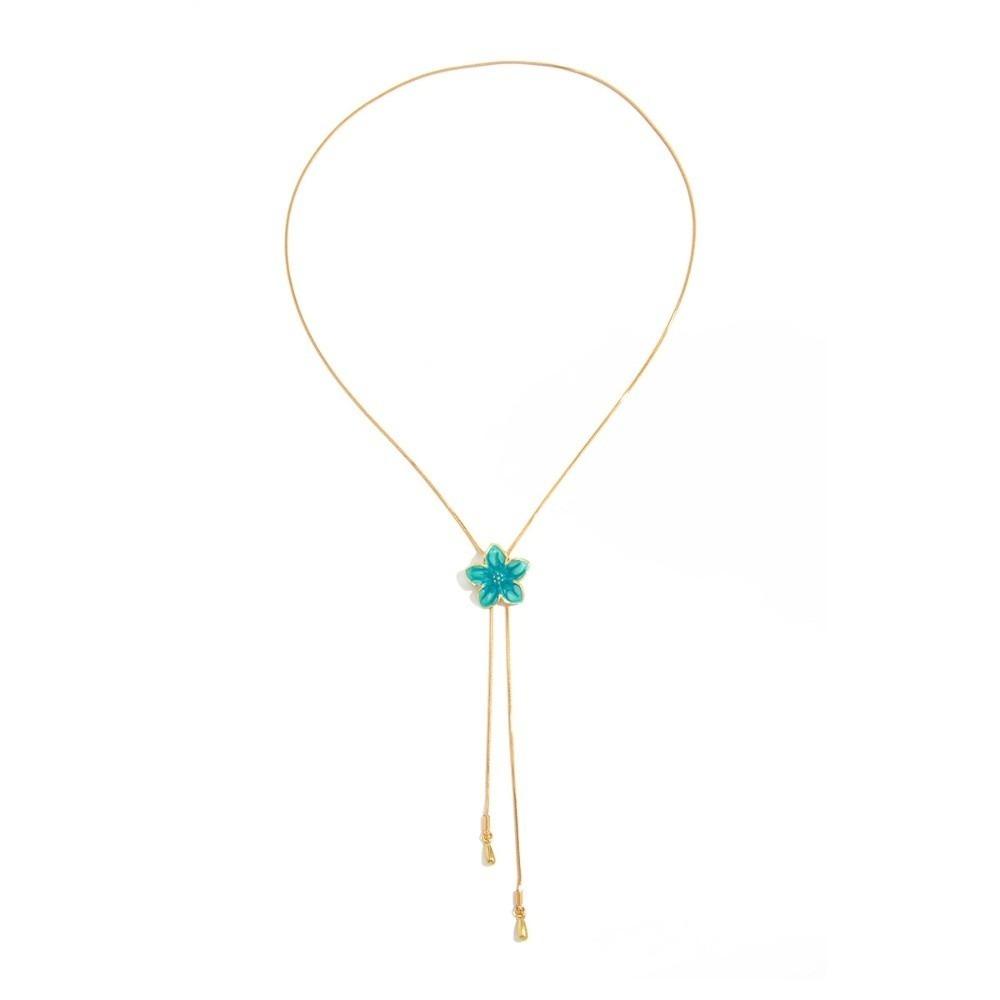 Long Enamel Flower Necklace Choker Sweater Chain Sweet Pulling Necklace  Jewelry синий