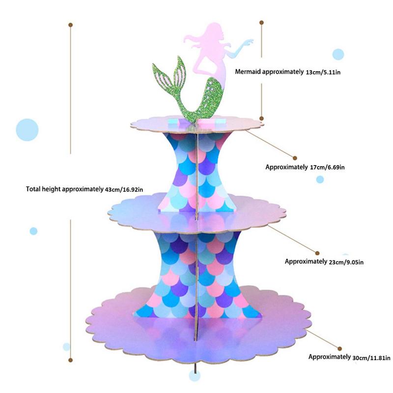 Mermaid Theme Cupcake Stand 3 Layers Honey Food Display Stand Children Birthday Dessert Tower Paper Christmas Snack Display