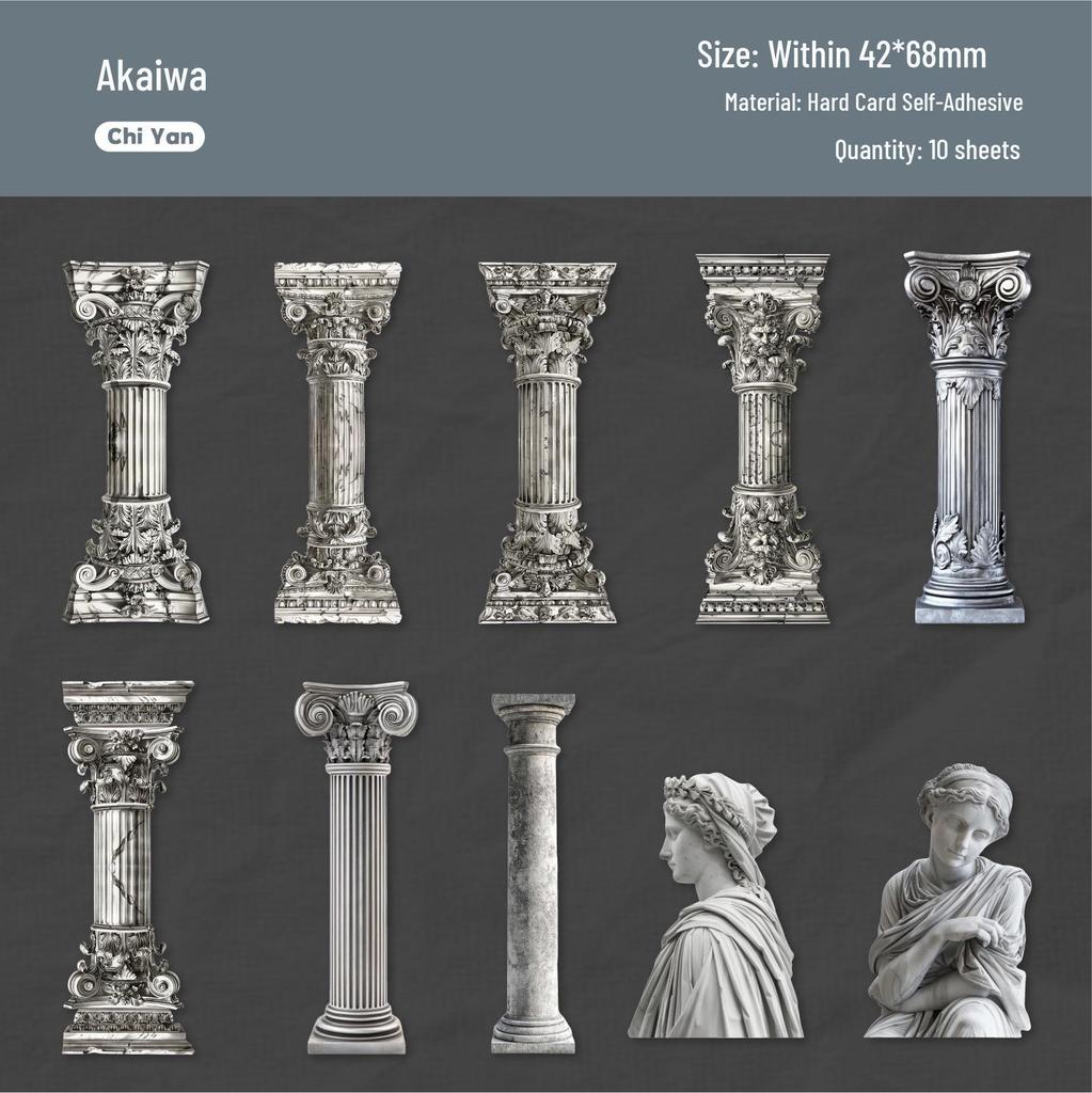 RetroStory Roman Column Sticker Pack: 6 Styles, 10 Sheets - Venus Journal and European Retro Decoration Stickers.