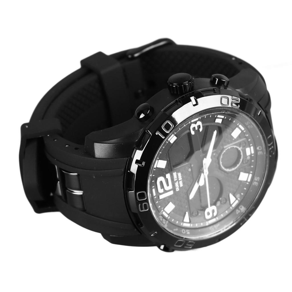 Men Digital Sports Watch Dual Dial Dual Time Display 50m Waterproof Multifunction Electronic Watch for Outdoor Use Black