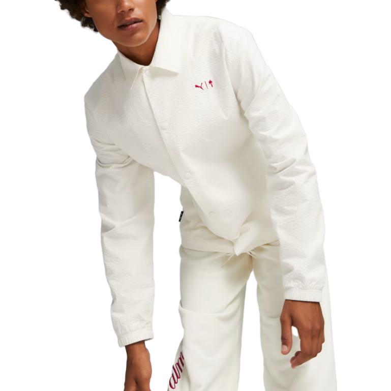 Puma Palm Tree Crew Coach Jacket Solid Color Single-Breasted Embroidered Collar Letter Jacket Men Jacket White 622296-65
