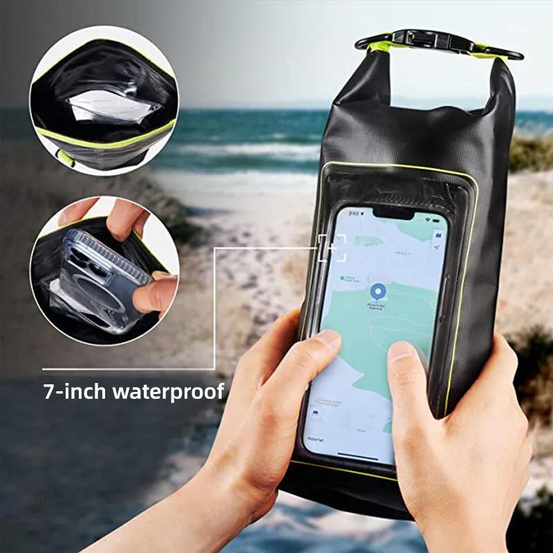 2L Schwimm-Trockentasche Touchscreen Outdoor Wasserdicht Schulter Kajak Trekking Strand Treiben PVC Pack Rafting Surfen Bootfahren Tasche
