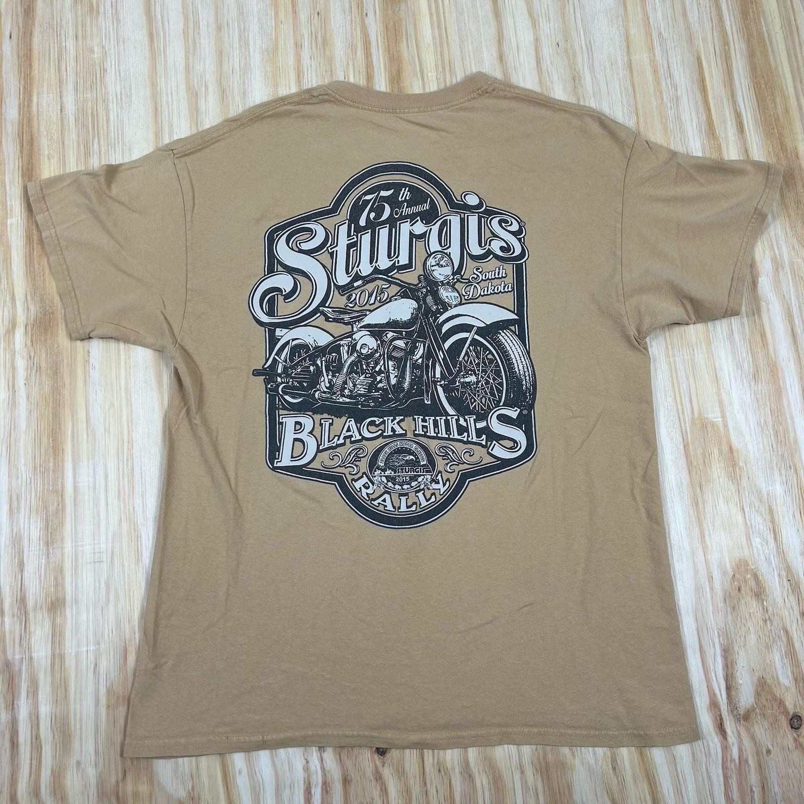 75th Annual Sturgis Black Hills SD Motorcycle Rally Tan T shirt Medium Biker Unisex T-Shirt M