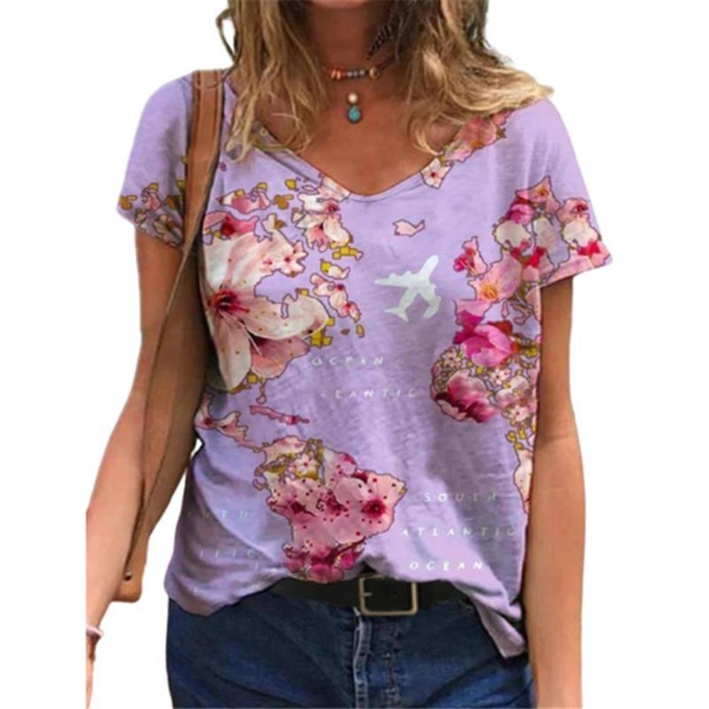 Summer Blouse Women's Short-sleeved 3d Floral Print T-shirt Streetwear Loose Casual Women's T-shirt