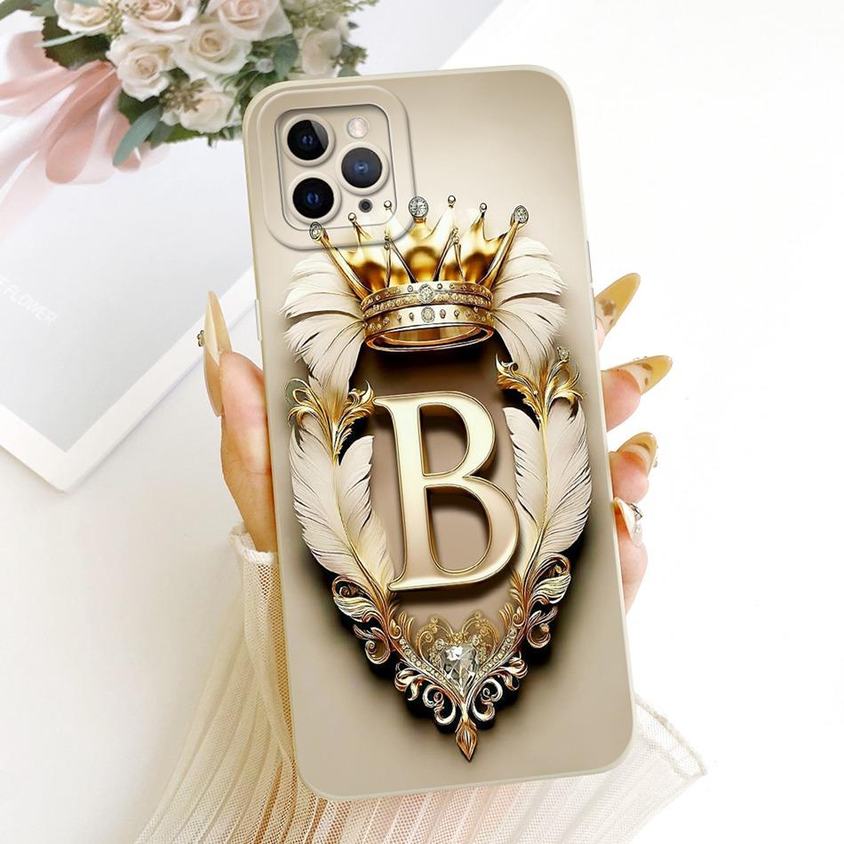 For iPhone 11 Pro Max Feather Crown Initial Letter Phone Case For iPhone11 11Pro 11ProMax Soft Silicone Covers Bumpers