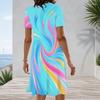 Women Plus Size Round Neck Short Sleeve A Line Bright Blue Swirl Printed Midi Dress