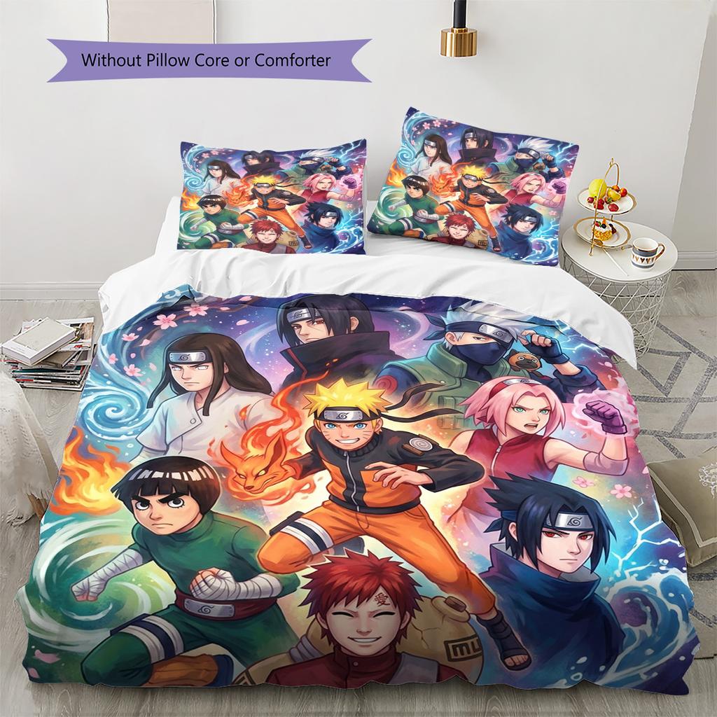 Naruto Pattern Bedding Quilt Set Quilt Cover Pillowcase Home Decoration Birthday Gift (1 * duvet cover + 2 * pillowcase, without core)