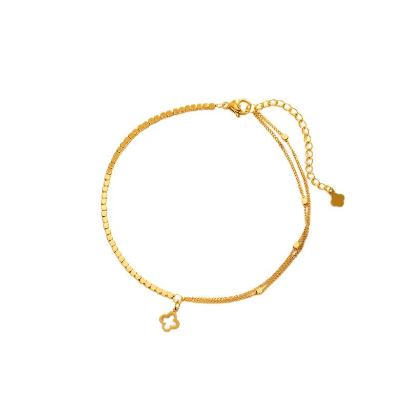 New Four-Leaf Clover Titanium Steel Anklet Women's Lightweight Niche Delicate Not Lose Color Summer Beach Anklet