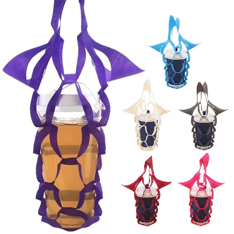 Portable Non Woven Water Cup Holder Reusable Milk Tea Beverage Tote Bag for Work Travel and Restaurant Use