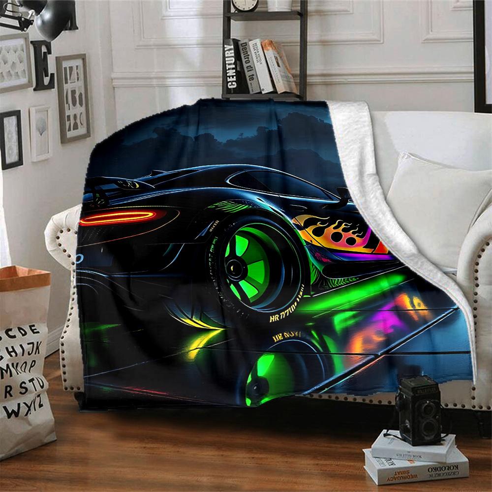 1pc Neon Flames Car Blanket Lightweight Flannel Blanket Throw Blanket For Sofa, Bed, Travel, Camping, Livingroom, Office, Couch