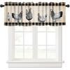 Farm Animal Kitchen Valance, Rooster Chicken Hen Black White Buffalo Plaid Farmhouse Chick Country Cabin Window Treatment Valances for Home Bedroom